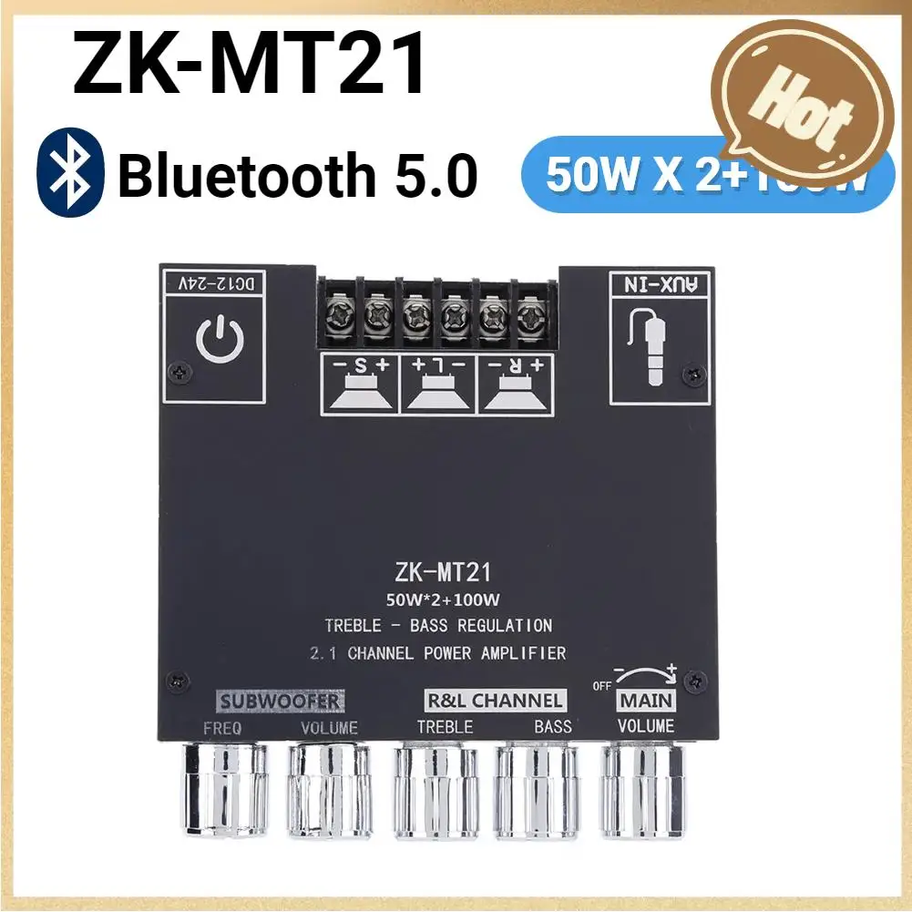 ZK-MT21 2x50W + 100W 2.1ช่องซับวูฟเฟอร์บอร์ดขยายกำลังเสียงระบบดิจิตอลเสียงสเตอริโอ BT5.0เบส am สำหรับลำโพงโฮมเธียเตอร์