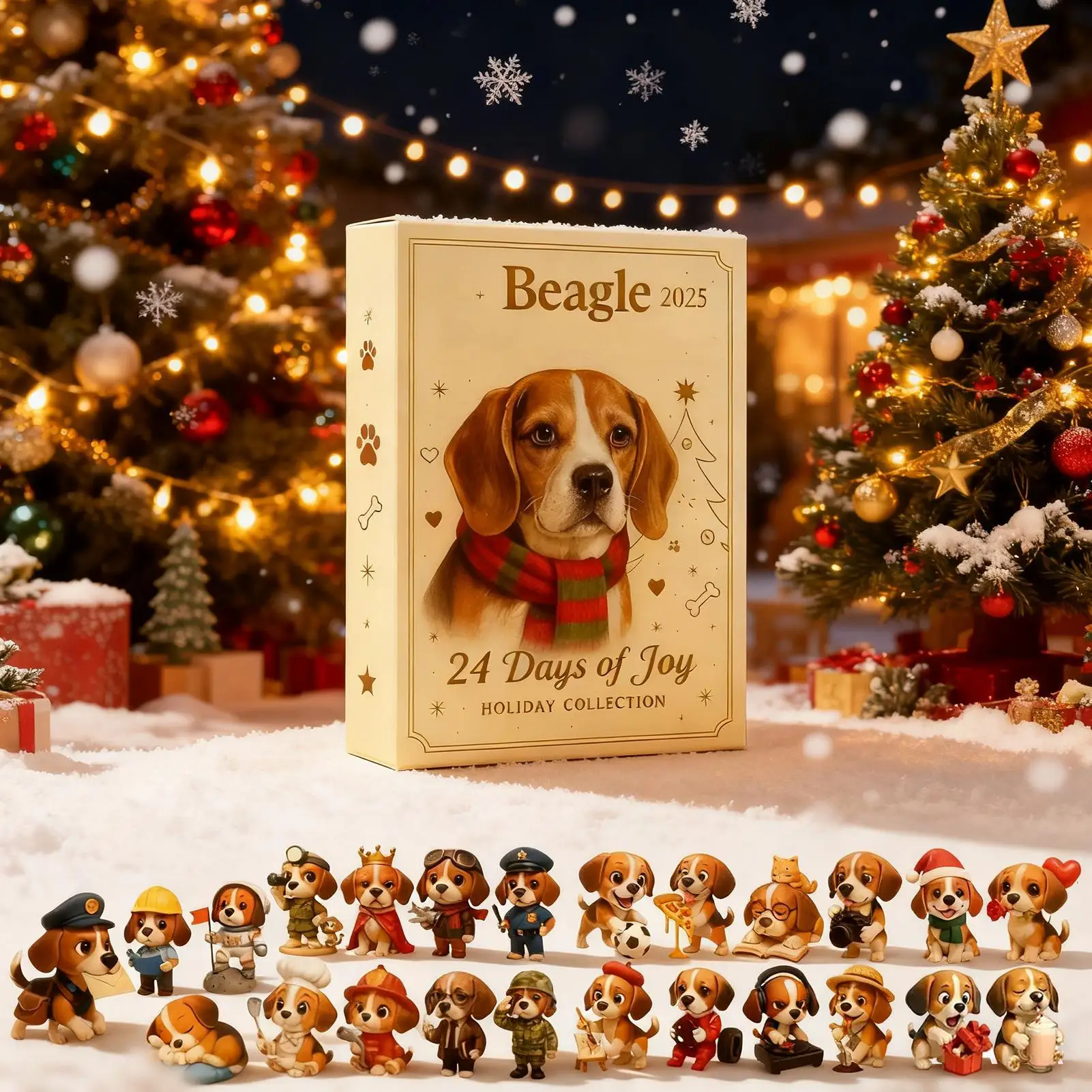 Calendario de Adviento Beagle, calendario de cuenta regresiva de Navidad para perros 2D de 24 días, adornos planos de figuras de teckel 2D, regalos de Navidad para amantes de los perros