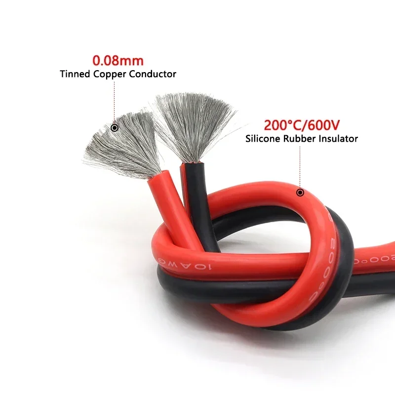 Cavo in silicone rosso nero super morbido a 2 pin 30awg 28awg 26 24 22 20 18 16 14 12 10awg 8awg Filo di rame resistente alle alte temperature