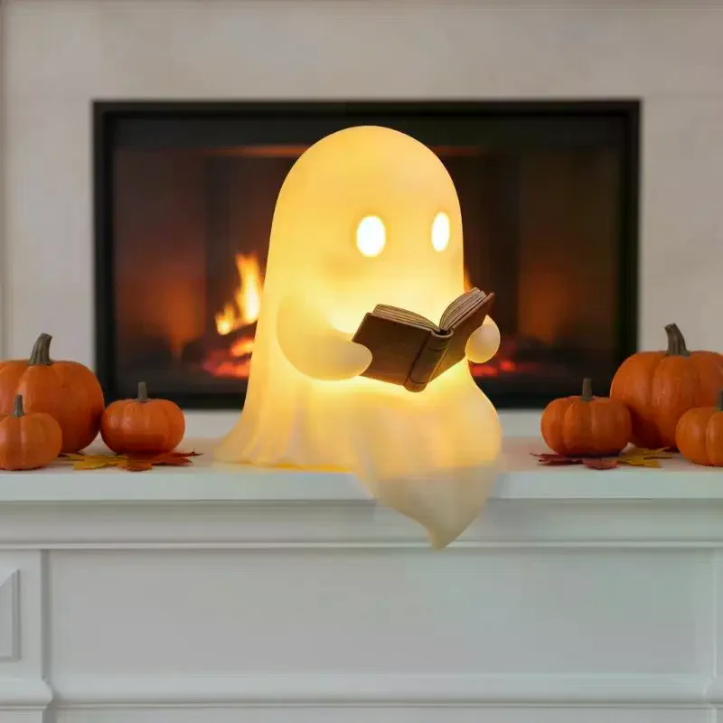 Halloween Ghost Reading Book Lamp Touch Control Dimmable Light Desktop Ornament for Home Party Table Decor Gift