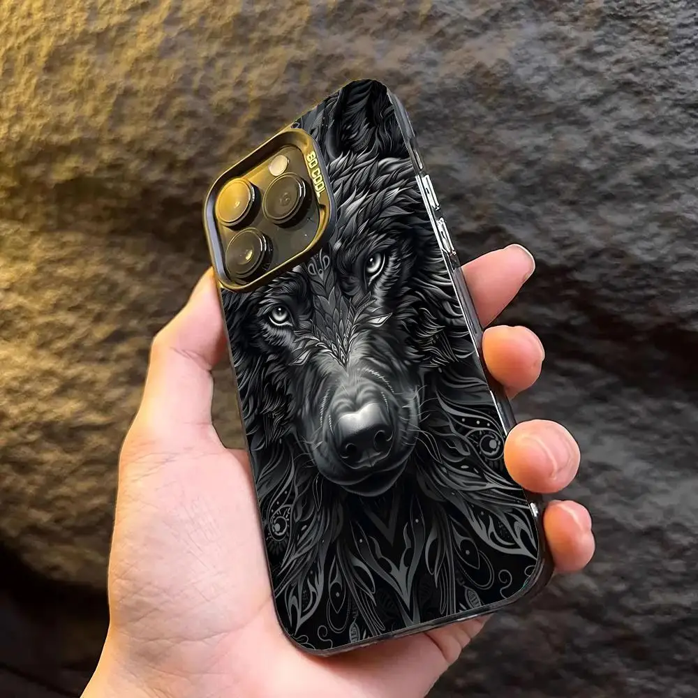 Schwarze Fierce Animal-Hülle für iPhone 16, 15, 14, 13, 12, 11 Pro/Max/Plus, stoßfeste Rückabdeckung, Anti-Fingerabdruck
