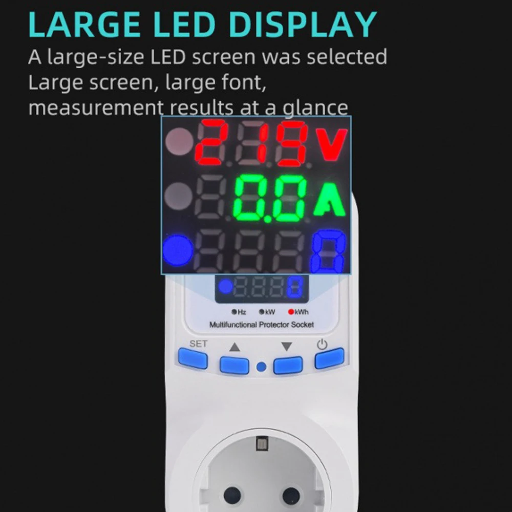 16A Large Screen Display Metering Socket 220V Overvoltage and Undervoltage Protector Electronic Multifunctional Protector Socket