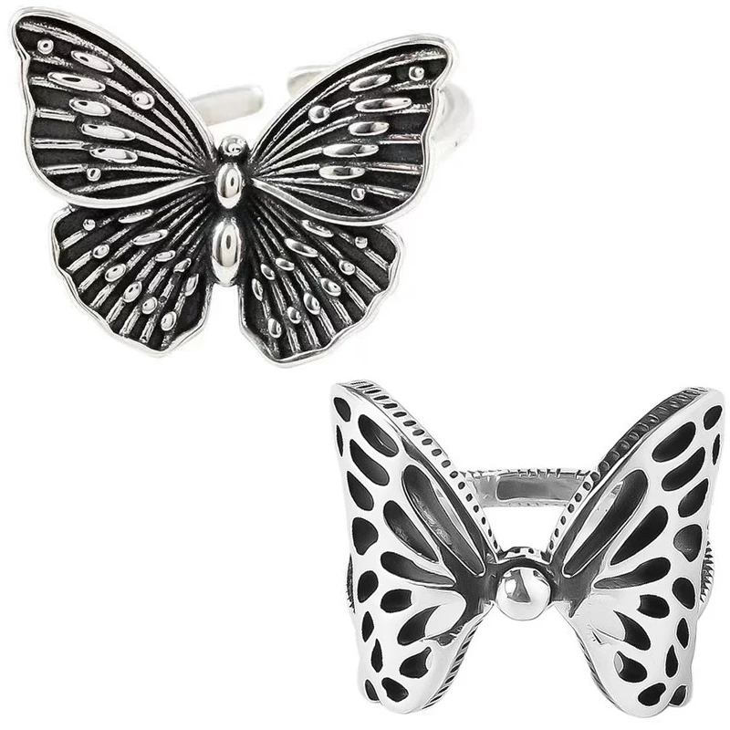 SALONGFANG New Vintage Ring Butterfly Female Index Finger Ring Vintage Geometric Thai Silver Open Ring Factory