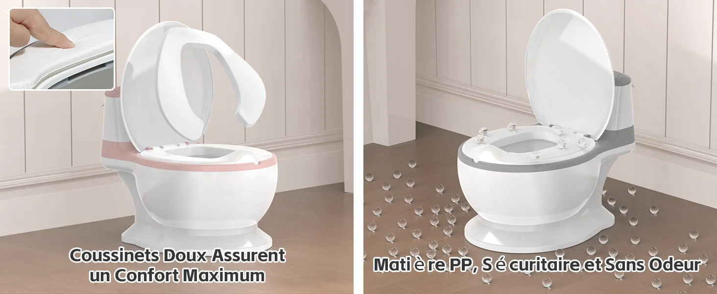 Babytöpfchen mit abnehmbarem Einsatz, leicht zu reinigen, echte Jagdgeräusche, Töpfchentraining-Toilette für Kinder von 1-4 Jahren, grau-rosa – Detail 2