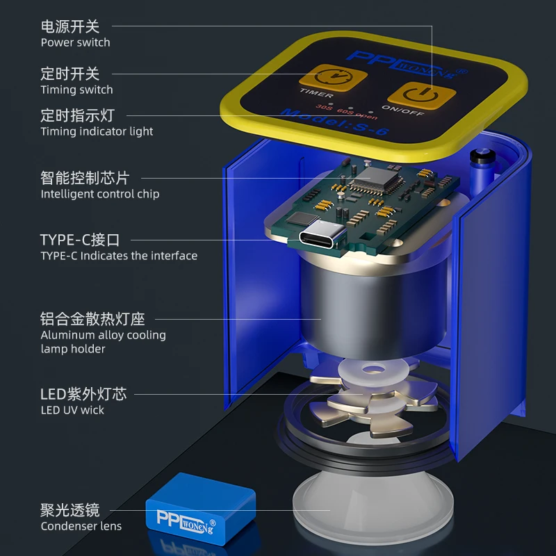 PPD Intelligent Green Oil Curing Lamp High Power With Timing Function UV Ink Curing Light For Phone Motherboard PCB LCD Repair
