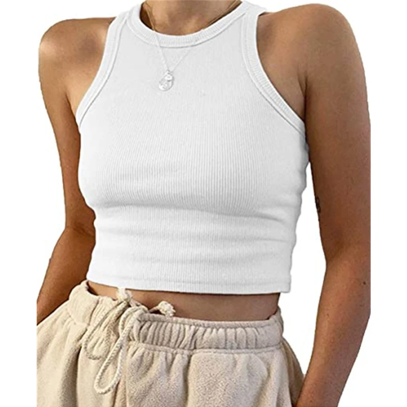 

White Crop Top Women Streetwear Elastic Rib-Knit Sleeveless Vest Tee Y2k Tight Cute Tops Sexy Hot Tops for Women Korean Tank Top