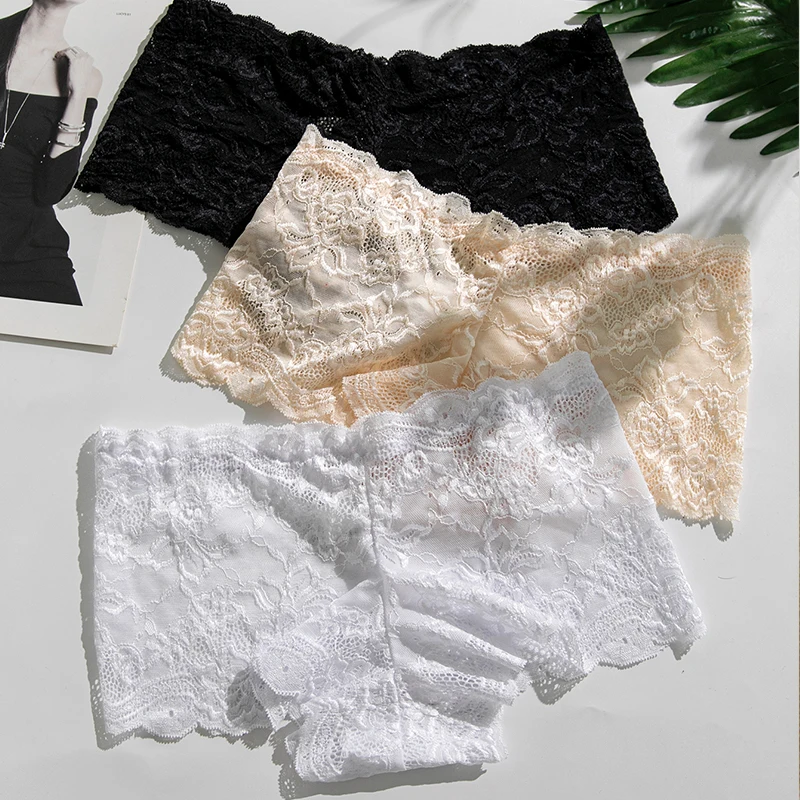 4PCS/Set Lace Women Panties Sexy Underwear Perspective Floral Hollow Out Briefs Female Underpants Breathable Ladies Lingerie