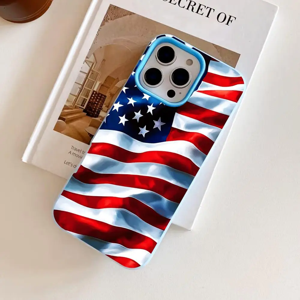 

USA America Flag Jelly Double layer Light Blue Mobile Phone Case for iPhone 17 16 15 14 13 12 11 Air Pro Max Plus Protective