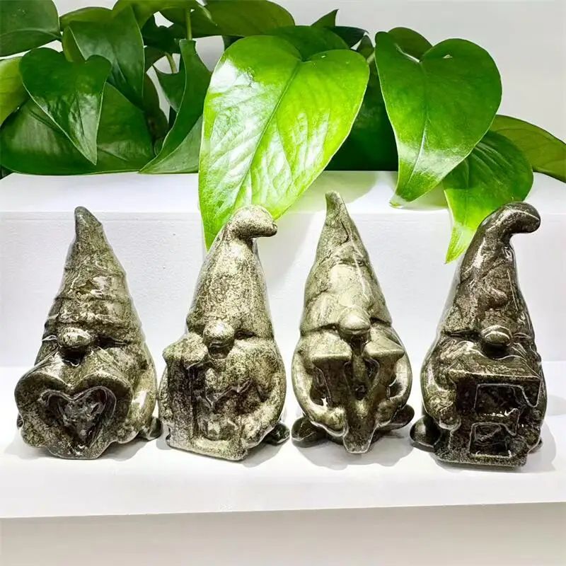 Natural Pyrite Goblin LOVE Carving Healing Reiki Crystal Gemstone Collectible Home Decoration Gift 4pcs