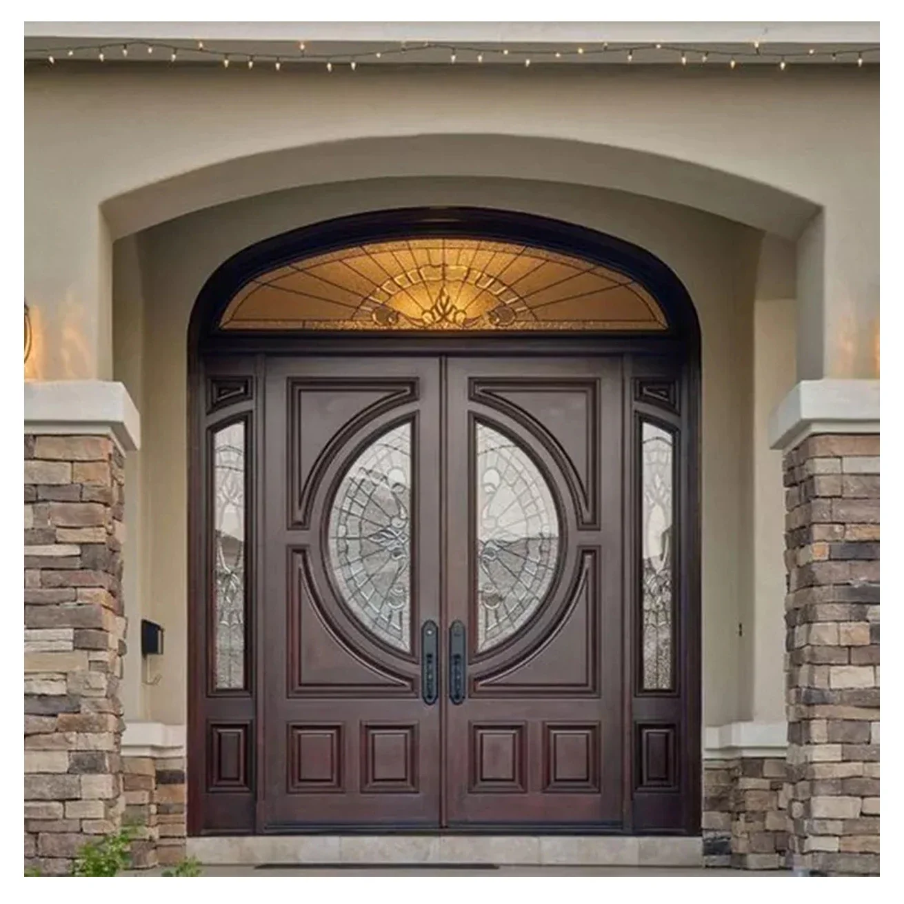 House exterior arched wood main entrance front door design custom outdoor double wooden arch entry doors