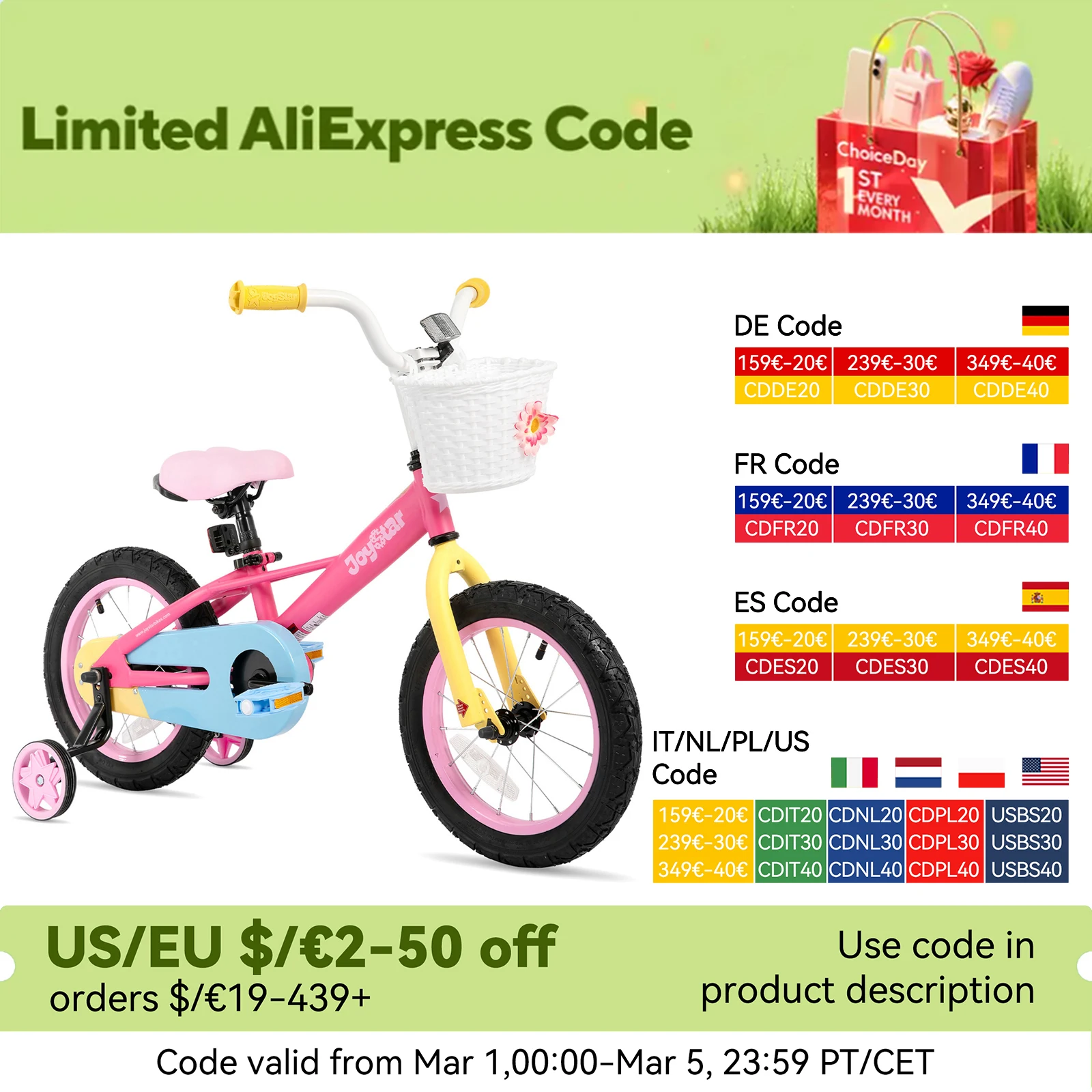 US free shipping Kids Bike 12 14 16 Inch Bicycle for Boys Girls Ages 3-9 Years, Multiple Colors