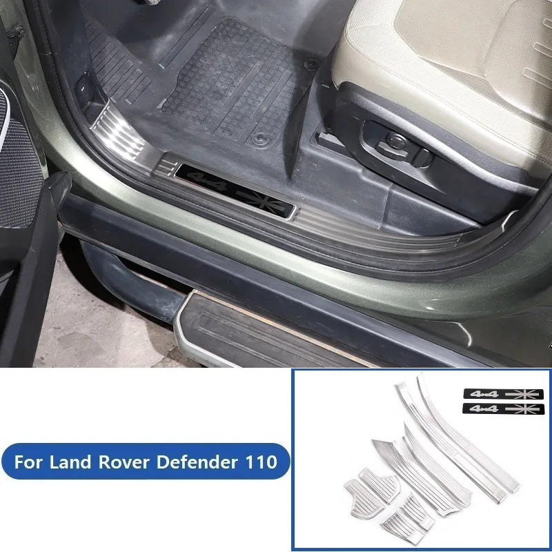 8 قطعة لاند روفر ديفندر 110 20-24 الفولاذ المقاوم للصدأ الفضة عتبة باب السيارة حماية لوحة تقليم قطع غيار السيارات الديكور حامي #1