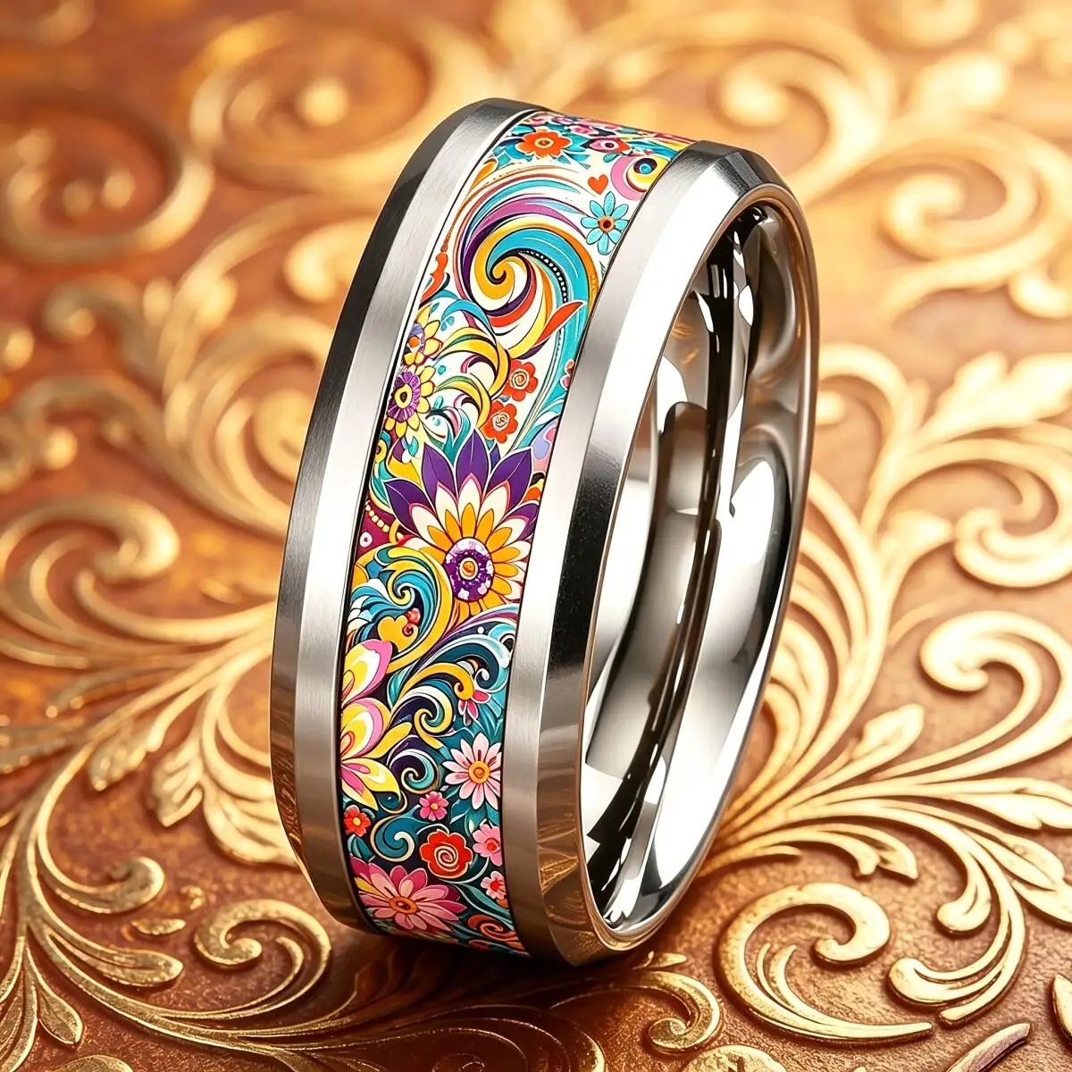 Bague bohème colorée à motif floral Mandala pour femmes et hommes, en acier inoxydable, bijoux cadeaux pour anniversaire de mariage