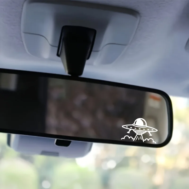 2Pcs/set UFO Saucer Vinyl Sticker Waterproof Small Decal for Car Rearview Mirror Indoor & Outdoor Use