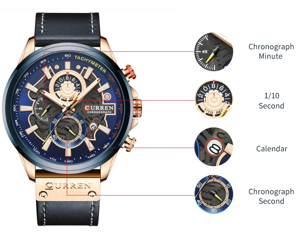 CURREN Uhr für Männer Top Marke Luxus Lederband Quarz Wasserdichte Armbanduhr Mode Lässig Sport Uhr Business Datum Uhr – Detail 9