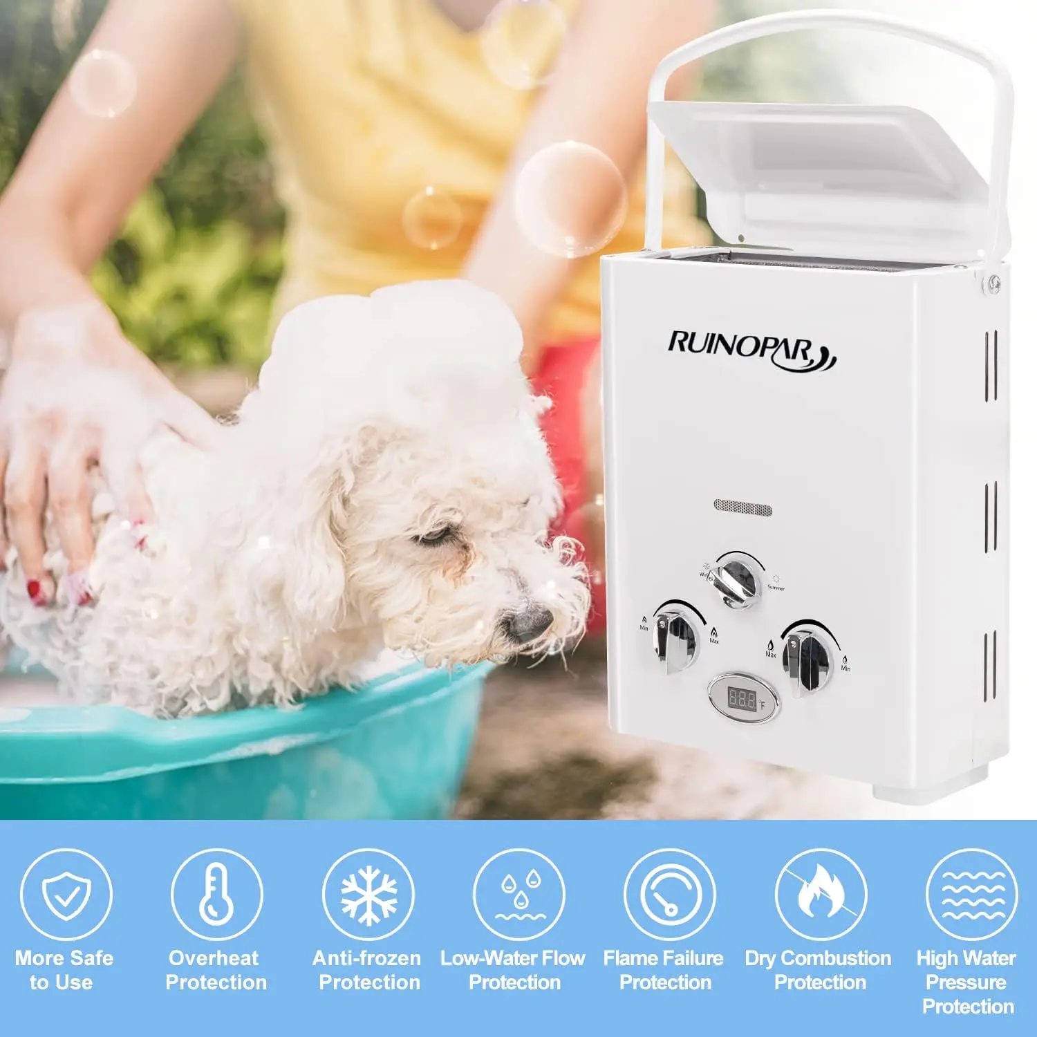 Water Heater Propane Tankless - 6L 1.58GPM RV on demand Hot Gas Outdoor Digital Display Water Heater for Camping,Boat,Cabins