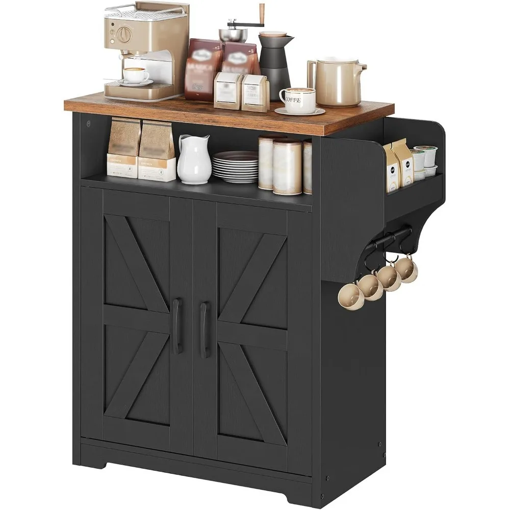 

Farmhouse Kitchen Island Sideboard Buffet Cabinet with Storage Floating Shelf Hooks for Restaurant Living Room Rustic