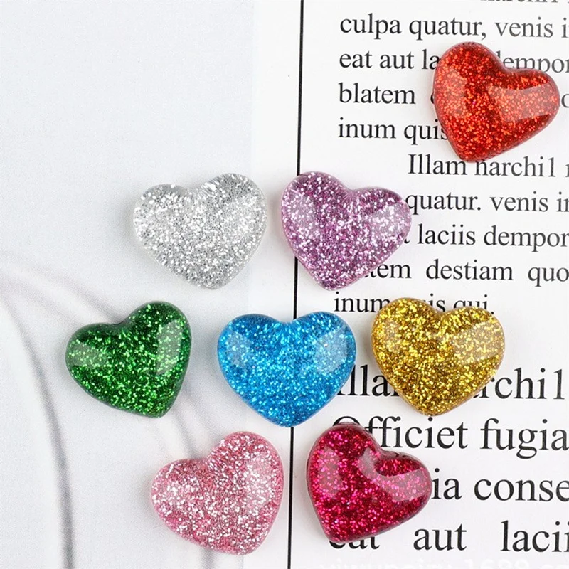 20 pz colore Glitter amore cuore retro piatto resina Cabochon Scrapbooking accessori fai da te tornante gioielli Decor Patch fatto a mano