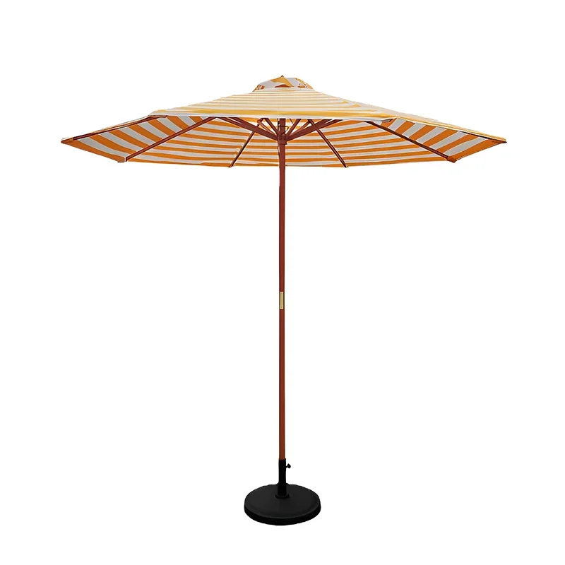 

Yellow And White Striped Wooden Beach Umbrella Rope Wood Outdoor Umbrella Solid Wooden Pole Garden Garden Factory Wholesale