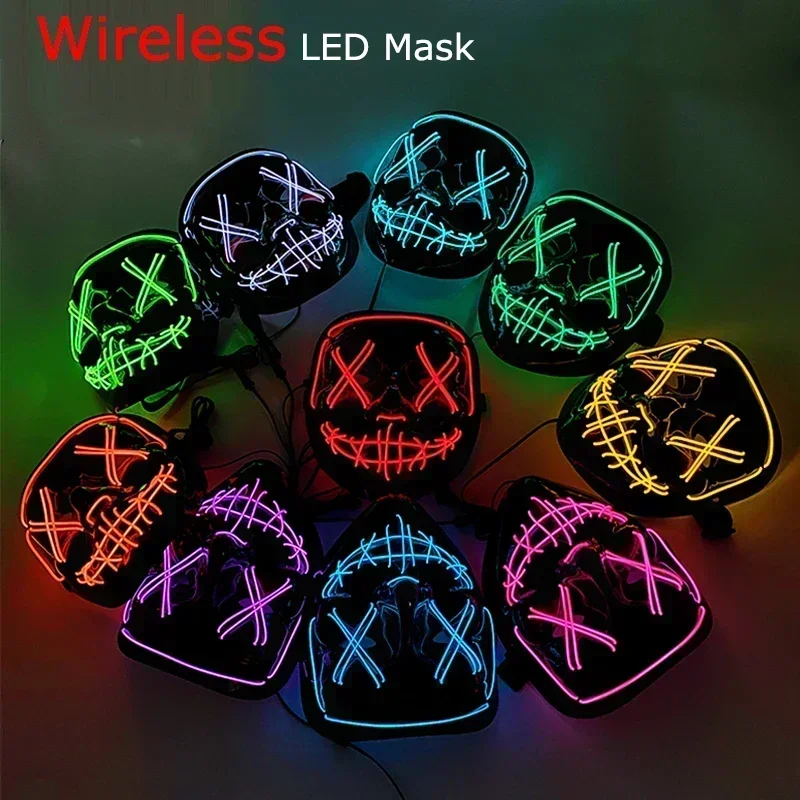 Wireless Halloween Neon LED Purge Mask Masque Masquerade Party Masks Light Grow in the Dark Horror Mask Glowing Masker