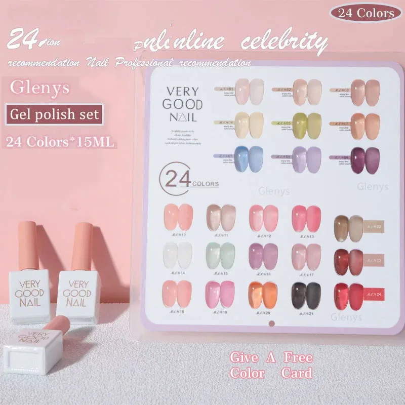 

Glenys Mira 24 color nail polish tape color card semi permanent immersion gel UV LED nail salon nail art varnish set 15ml