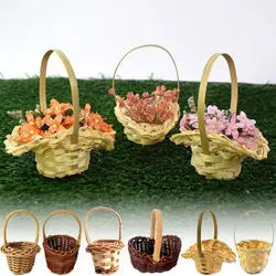 Mini Braid Flower Baskets with Handle Accessories Handheld Baskets Wedding Ornaments Party Supplies Flower Arrangement Basket