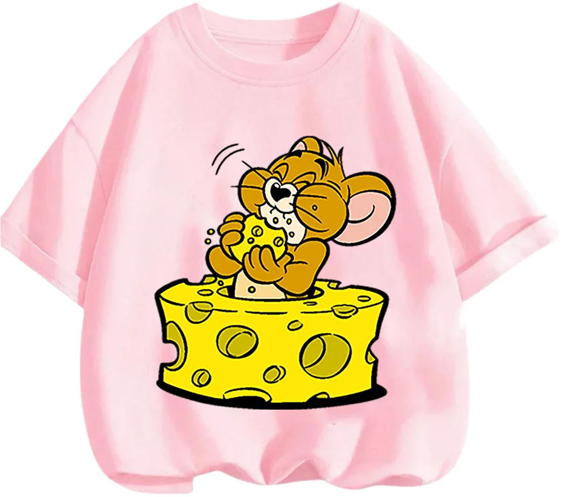 Camiseta informal elegante de manga corta de Tom y Jerry, diseño de dibujos animados únicos, ropa diaria de verano para niños