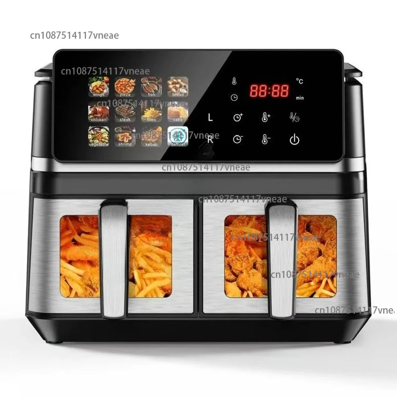 Dual Zone 12-in-1 Digital Double Basket Air Fryer 10L Independent Cooking Square Stainless Steel Air Fryer with Dual Basket