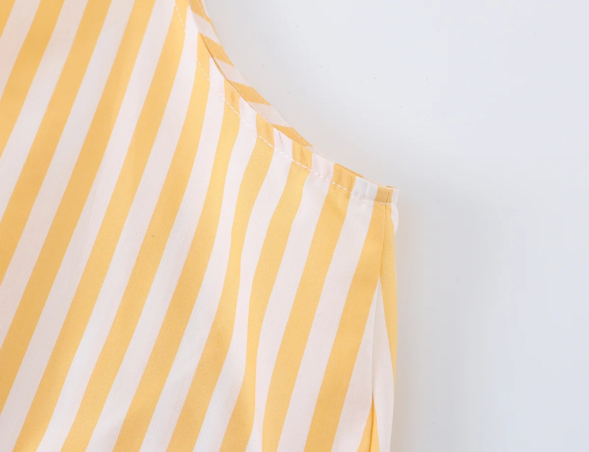 HH Damen Sommer Gelb-Weiß Gestreiftes Neckholder-Top mit Schleifenkragen Ärmellose Bluse mit Bubbel-Saum, Lässige Strand- und Alltagskleidung – Detail 11