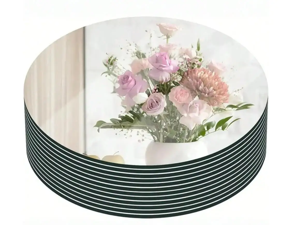 1/5pcs Silvery Round Mirror Wall Stickers, Elegant Acrylic Round Table Mirror Trays For Weddings, Gift Parties And Birthdays -