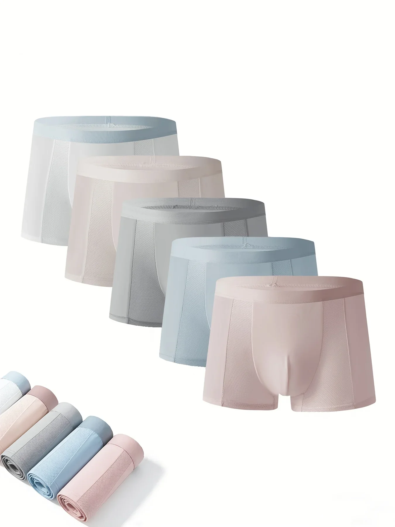 5 PCS  Simple design  Colorless men's underwear  Semi-mesh for breathability  Cool and comfortable  Essential item for summer