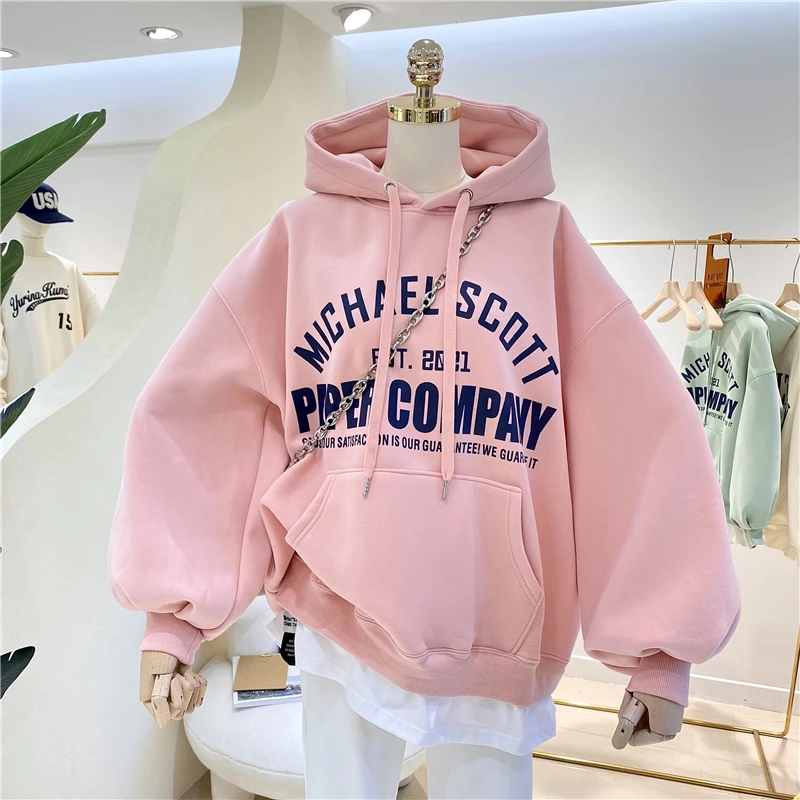 Oversize Fce Hoodie Women's Autumn Winter Korean Sle Loose Chic Hong Kong Flavor Jaet Cotton Polyester Long Sve