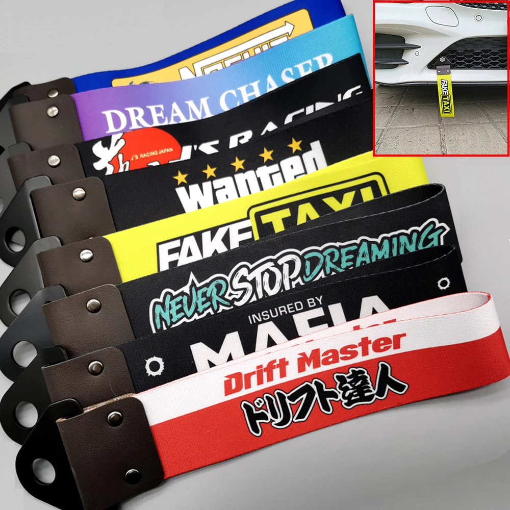 1 قطعة حبل سحب السيارة مقطورة حزام JDM أنيمي شعار مصبغة خارجية زينة ل JDM سباق نمط شعار اكسسوارات السيارات
