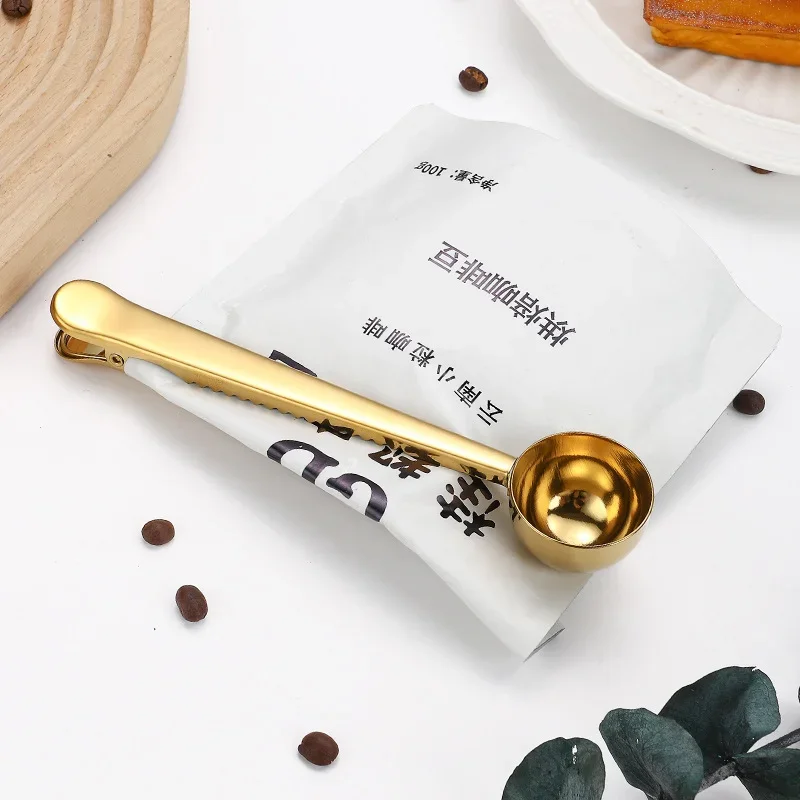 

Two-in-one Stainless Steel Coffee Spoon Multi-functional Coffee Bean Measuring Spoon Milk Powder Flour Sealing Clip Spoon