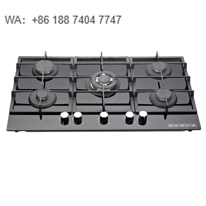 Ultimate 5-Burner Built-in Gas Stove,Black Glass Kitchen Hob with Heavy-Duty Cast Iron Grates, NG/LPG Compatible