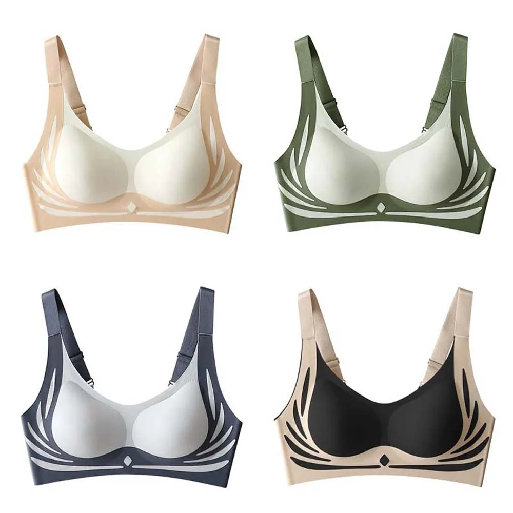 Close-fitting Wireless Deep V Bra Shockproof Anti-sagging Brassiere for Women Big Cup No Trace Push Up Underwear Running/Yoga