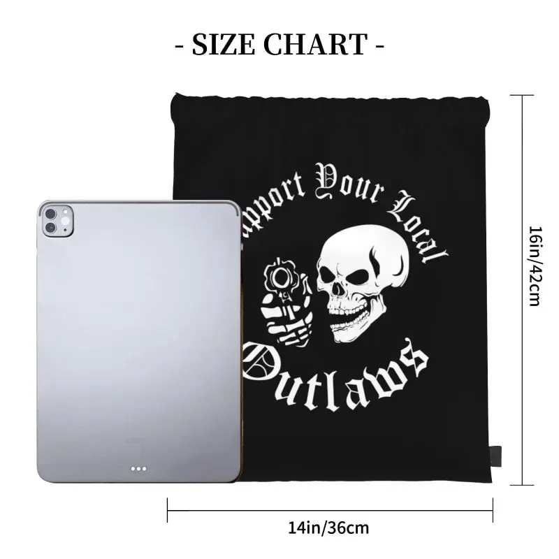 S Support Your Local Outlaws Biker Motorcycle Mc Skull Drawstring Bags Gym Bag Backpack Storage Bag