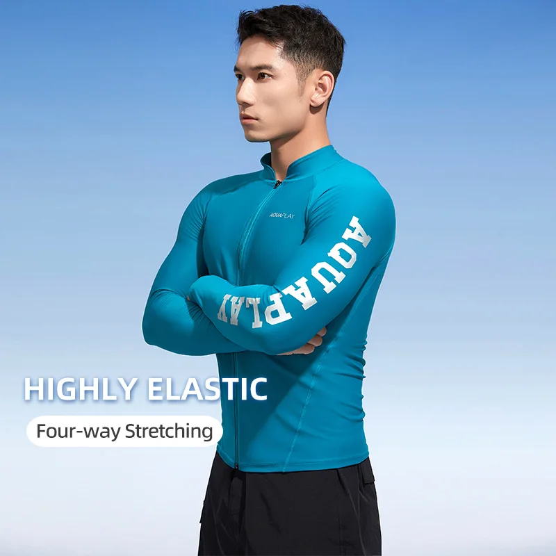 AquaPlay Men‘s Rash Guard Surfing Diving Swimwear Full Zipper Long Sleeve Suit Swimming Surf Clothing Outdoor Sport Fitness