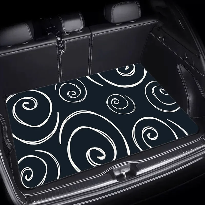 1pc Car Trunk Mat | 29.53x39.37inch Polyester Material With Whimsical White Spiral Pattern, Durable & Stylish, Fits Most Trunks,