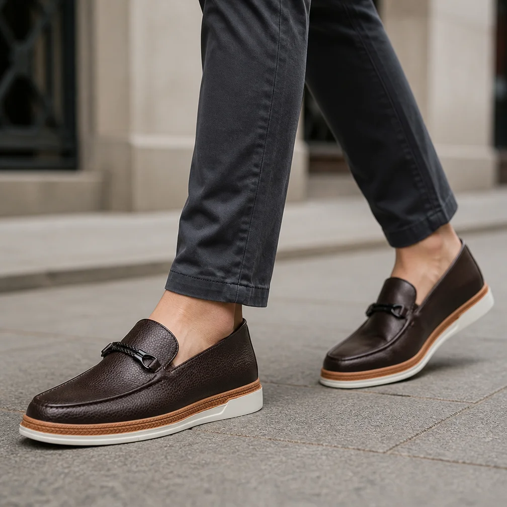 Desai Herren 2026 Herbst PU-Leder Horsebit Loafer Slipper Schuhe Rutschfeste Dicke Flache Sohle Komfortable Leder-Freizeitschuhe – Detail 10