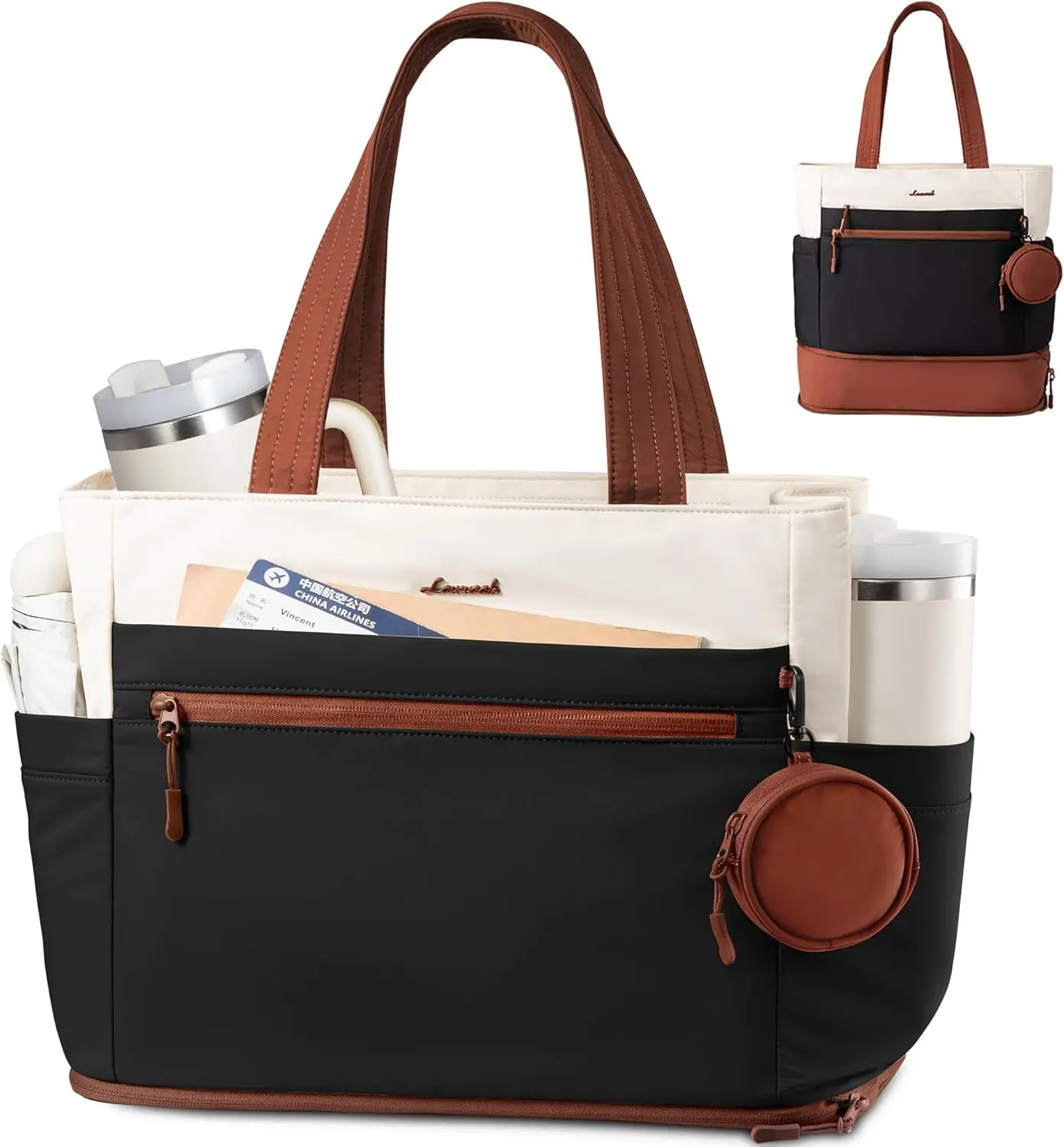 

Expandable Tote Bag for Women, 15.6 Inch Laptop Work Bag with Tumbler Holder, Large Travel Handbag