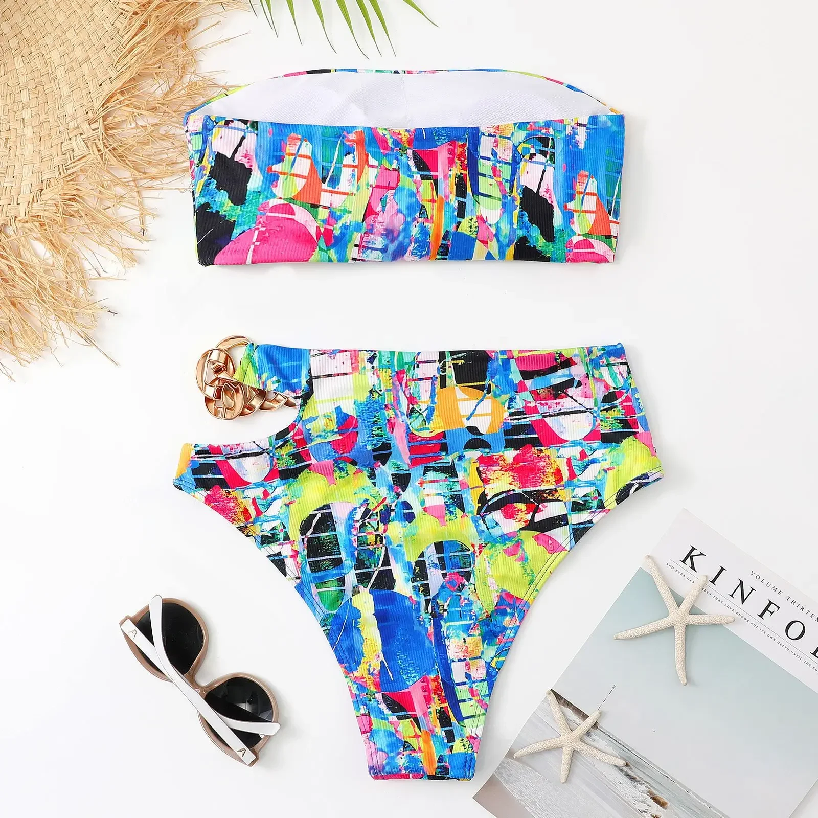 Sexy bianco bikini a vita alta 2024 costume da bagno donna costumi da bagno femminili bikini a fascia set costume da bagno brasiliano da spiaggia nero Biquini