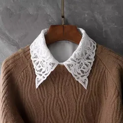 Floral Lace White Fake Collar Shirt Women Chiffon Detachable Collar Fake Vintage Ladies False Blouse Collar Half Shirt