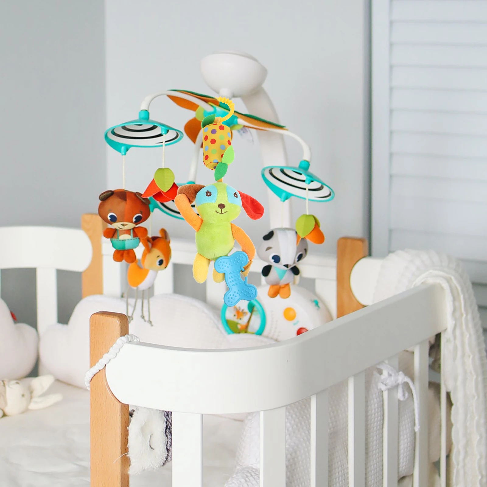 

Soft Baby Crib Hanging Stroller Dog Bell Newborn Infant Stuffed Animal Sensory Tactile Development Gift Car Seat Carrier