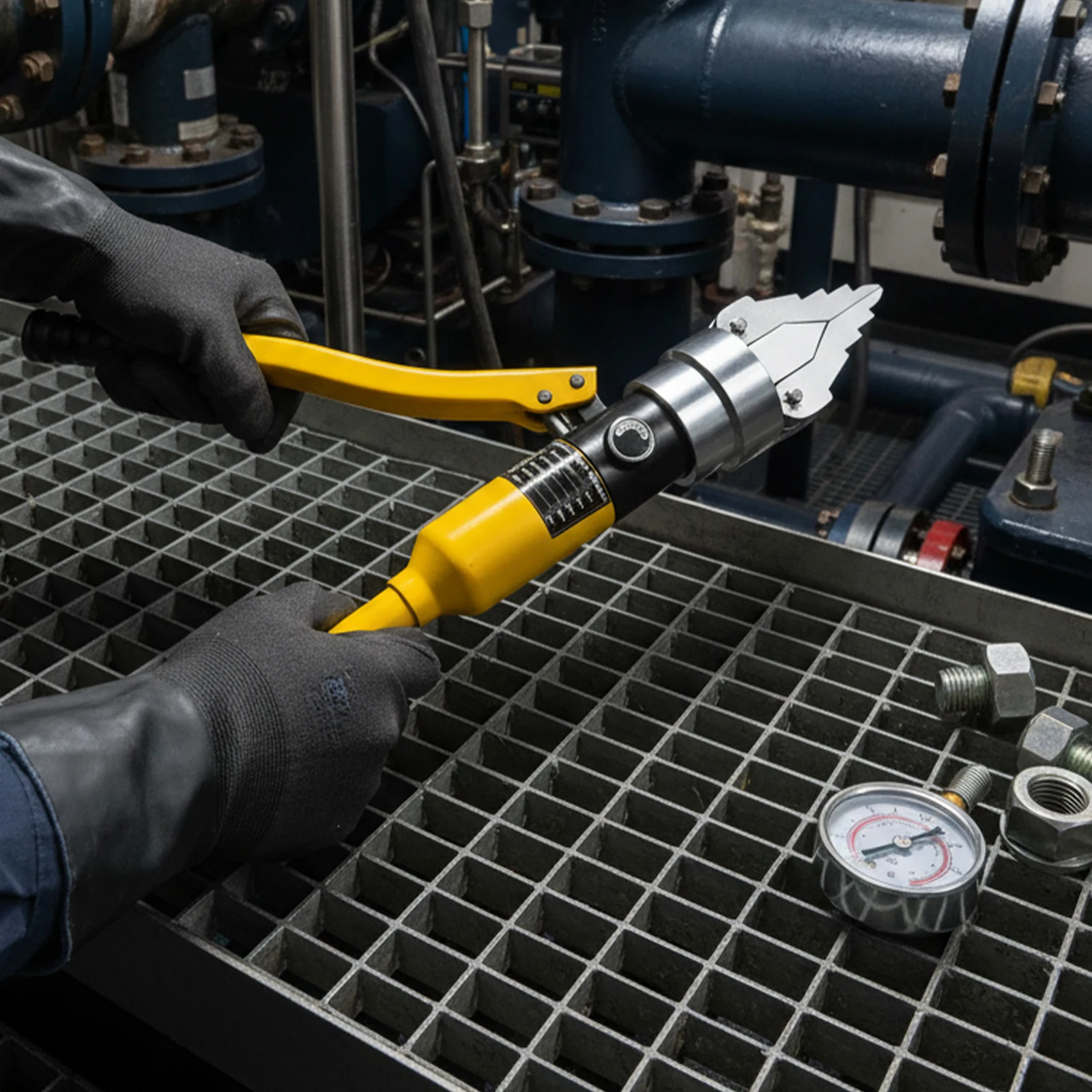 12-Tonnen-Hydraulikverteiler, Flanschöffner und Mutternverteiler YQ-55, integriertes Design mit Aufbewahrungskoffer für Industriepfeifen – Detail 5