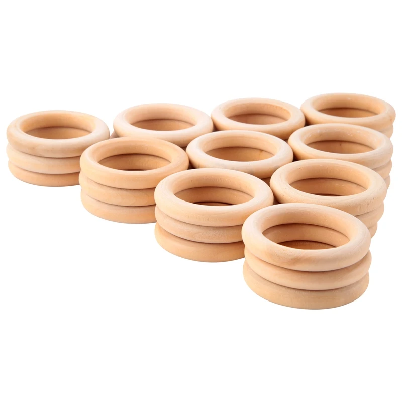 

30 Pcs Natural Wood Rings 60Mm Unfinished Macrame Wooden Ring Wood Circles For DIY Craft Ring Pendant Jewelry Making