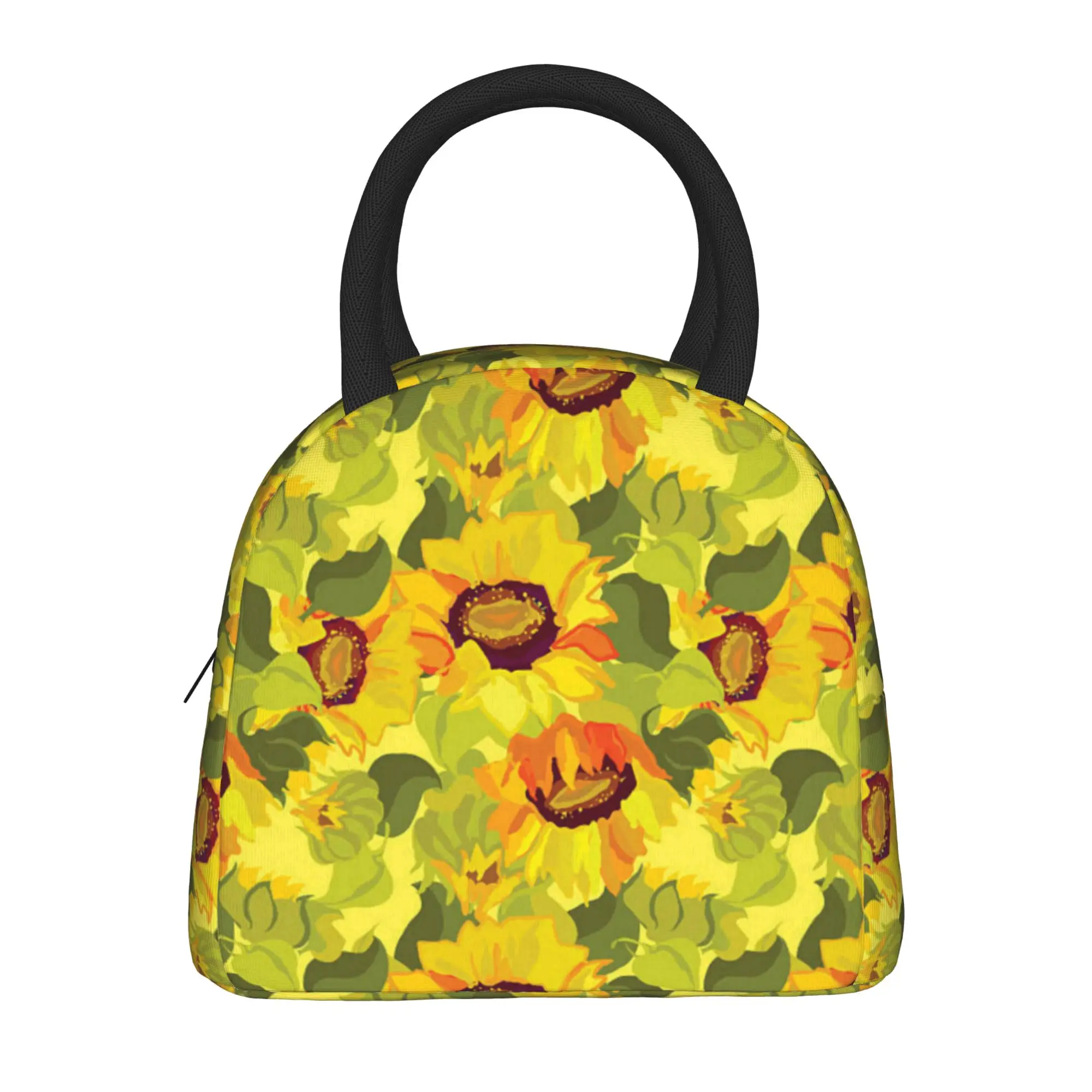 Sunflower Lunch Bag  Portable Lunch Box Unisex Outdoor Picnic Print Cooler Bag Fun Oxford Thermal Tote Handbags