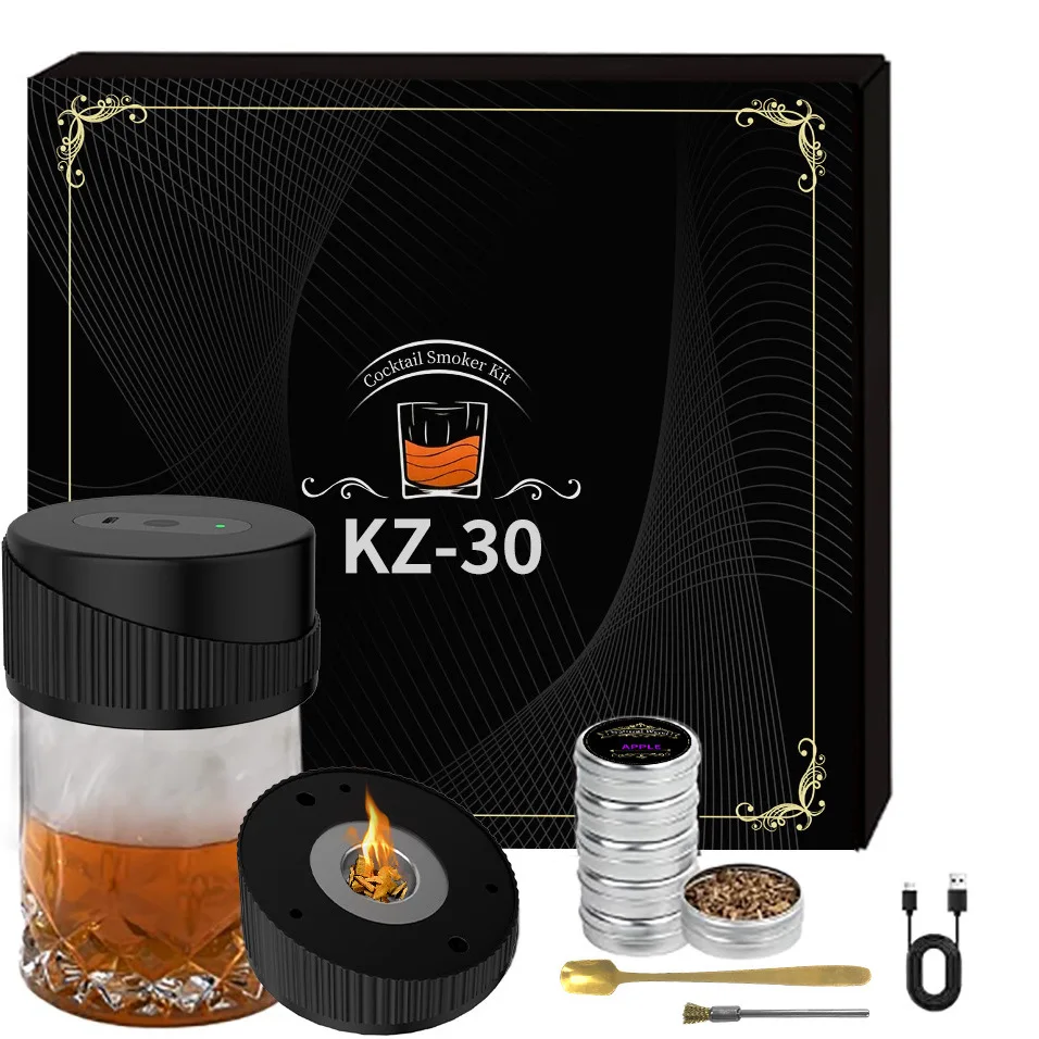 

Electric Whiskey Smoker Kit with 6 Wood Chips Rechargeable Cocktail Smoker Kit Built in Lighter No Butane Needed Customized Gift