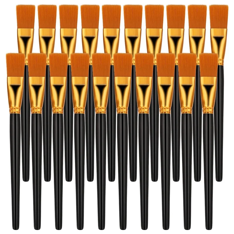 20 PCS Flat Brush Set, Black Nylon 1 Inch Wide Watercolor Brushes Oil Painting Brushes