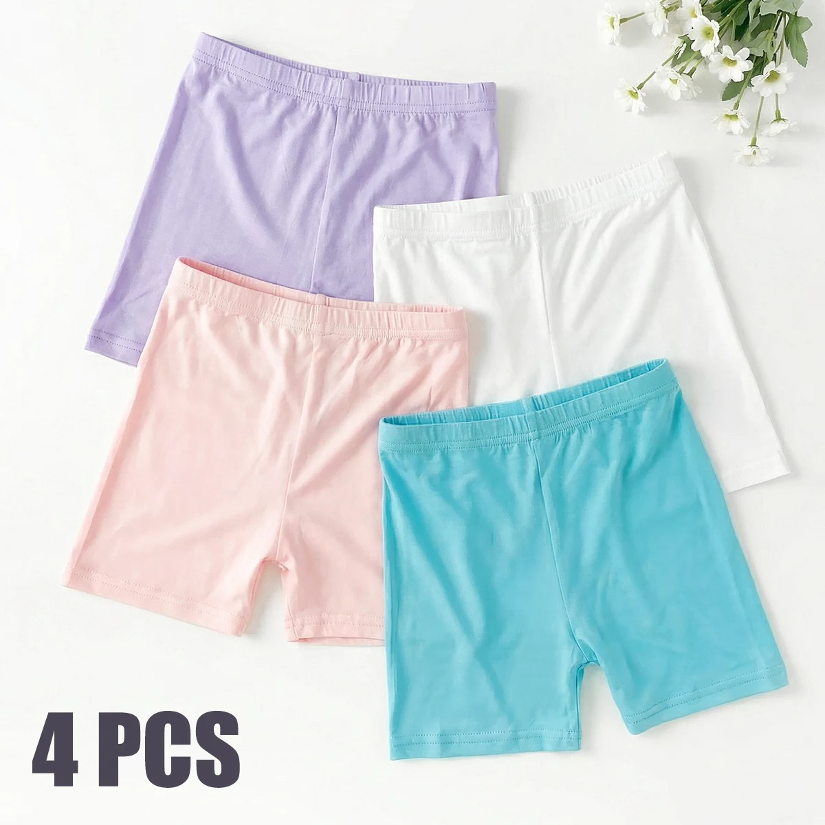 4 pantalones cortos tipo leggings para niñas, pantalones cortos 3/4 antitransparentes para niños, para niñas, niños y niños pequeños, alta elasticidad y color liso